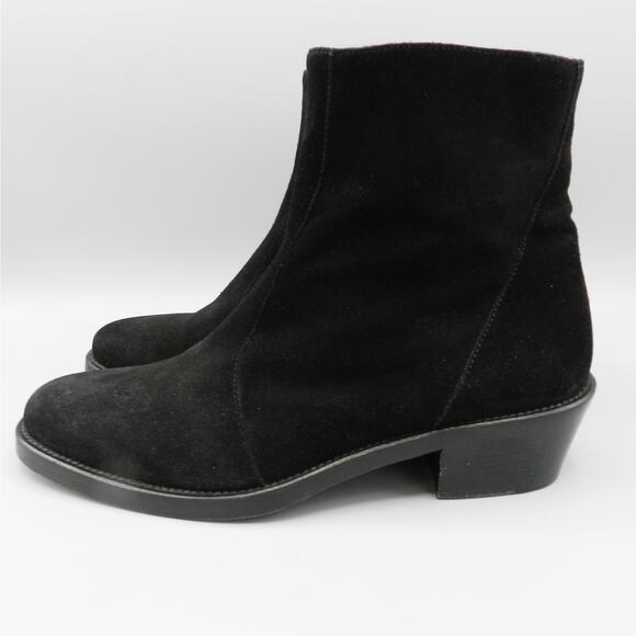 Theyskens Theory Black Suede Ankle Boots Sz 40 EU 9.5 US Low Block Heel Side Zip - Picture 5 of 12